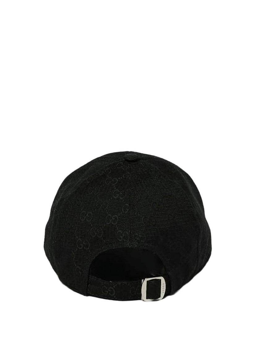 Gucci Embossed Black Baseball Cap With Adjustable Strap