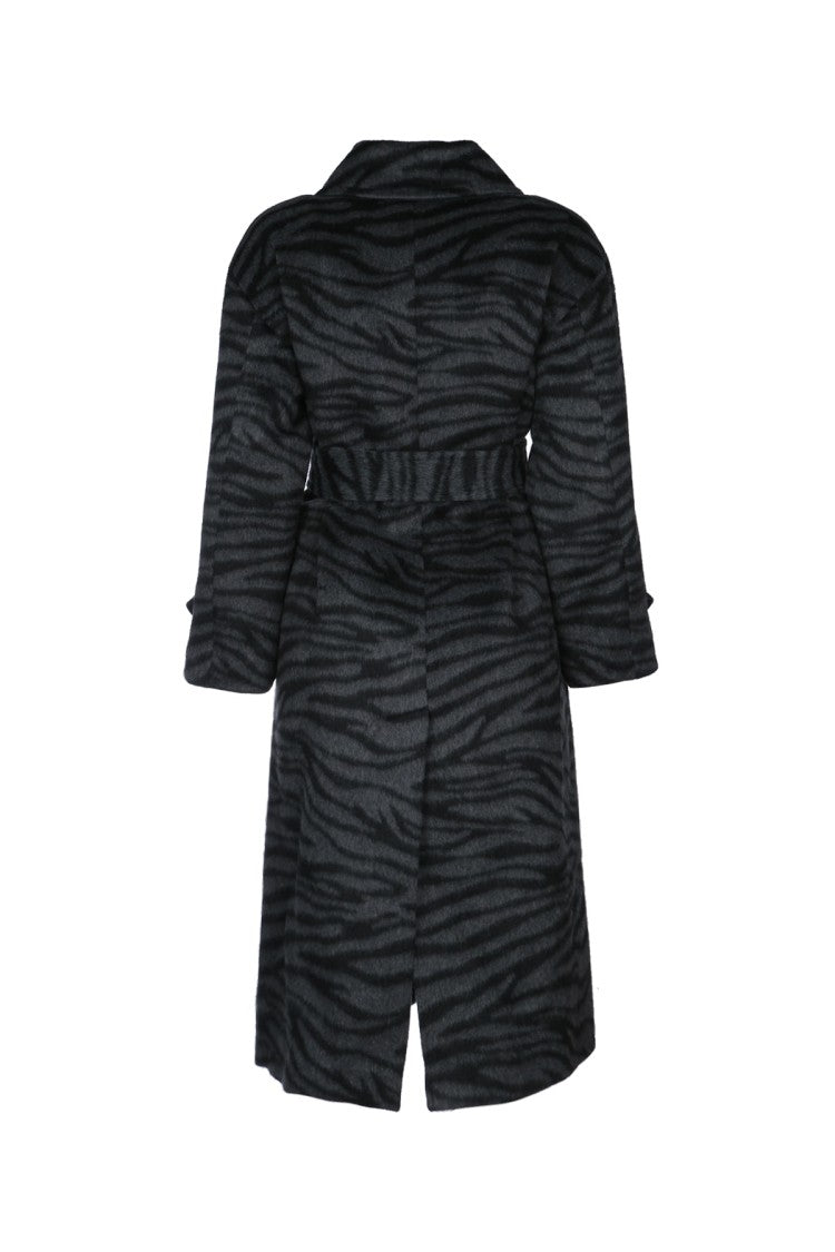 I Blues Zebra Print Coat With Belted Waist