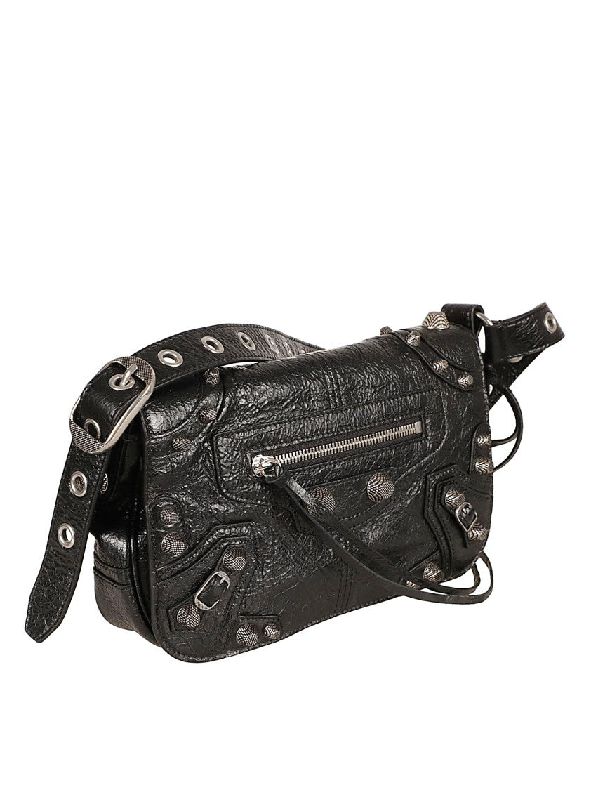 Balenciaga Black Lambskin Flap Bag With Adjustable Strap