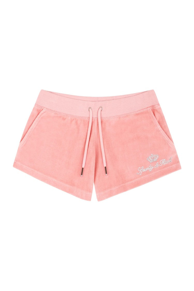 S&R X Juicy Couture Pink Juicy Script Velour Crystal Logo Cotton Shorts