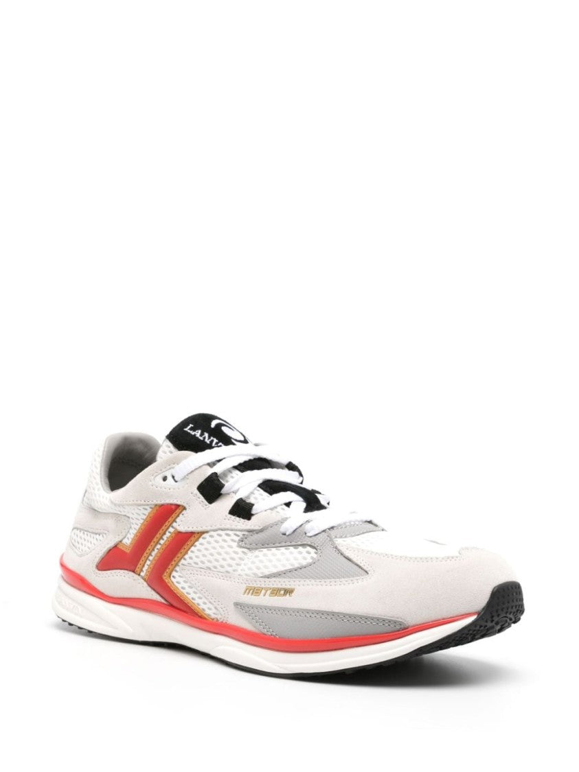Lanvin Low-Top Sneakers With Multicolor Side Stripe In Calf Suede