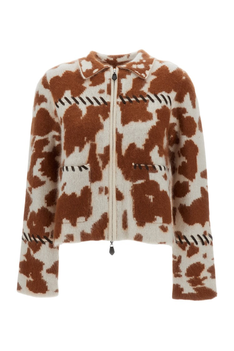 Guest In Residence White/Brown Grizzly Cowhide Cashmere Zip Jacket