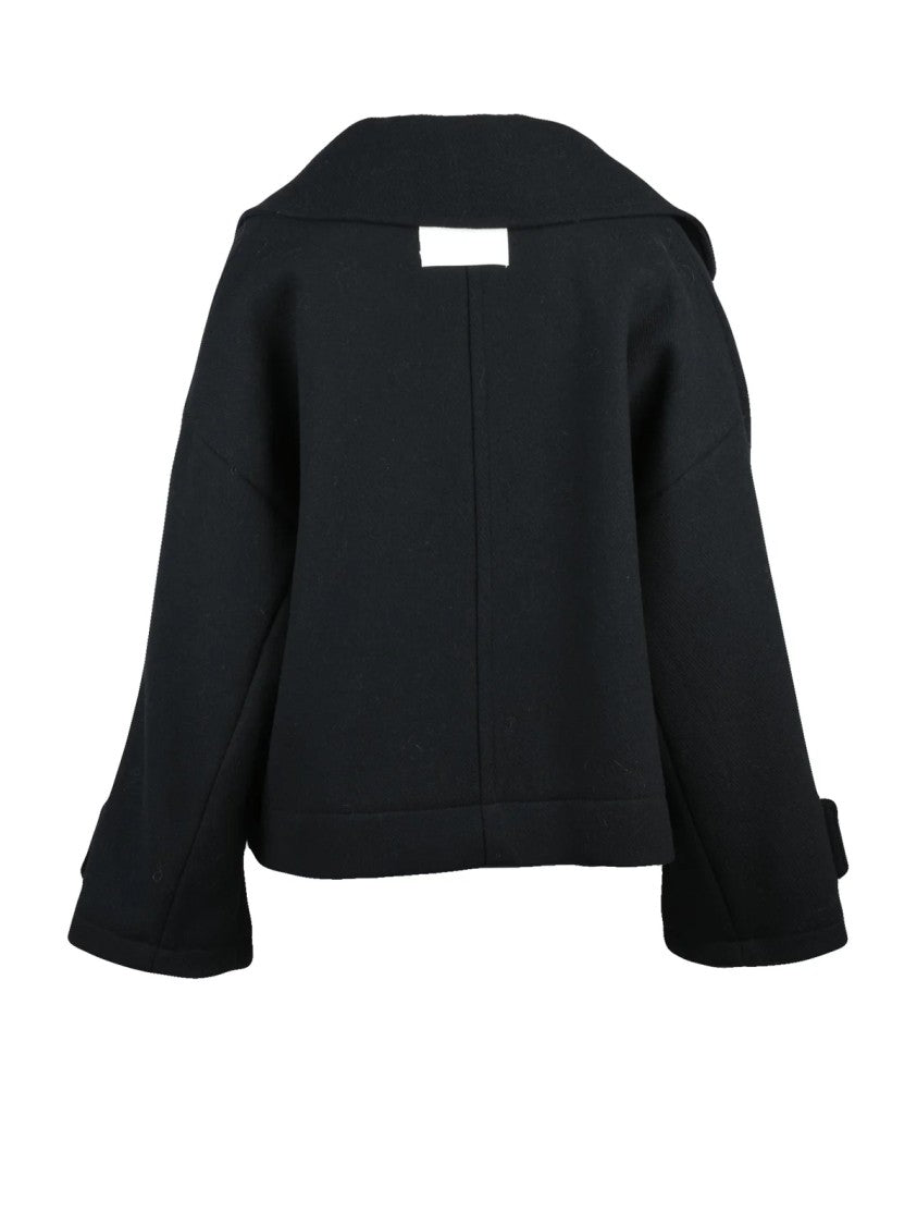 Oof Short Black Peacoat With Double-Breasted Closure And Wide Lapels