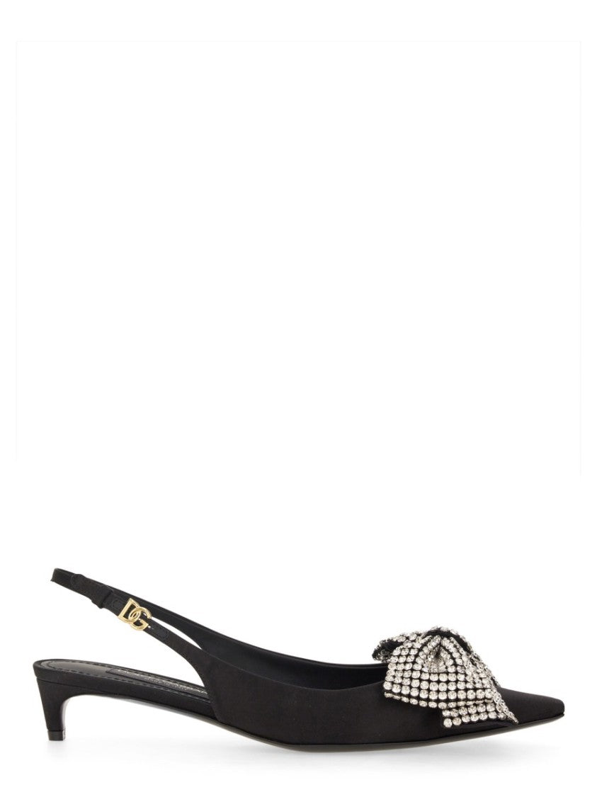 Dolce & Gabbana Satin Sling-Back With Rhinestone Embroidery