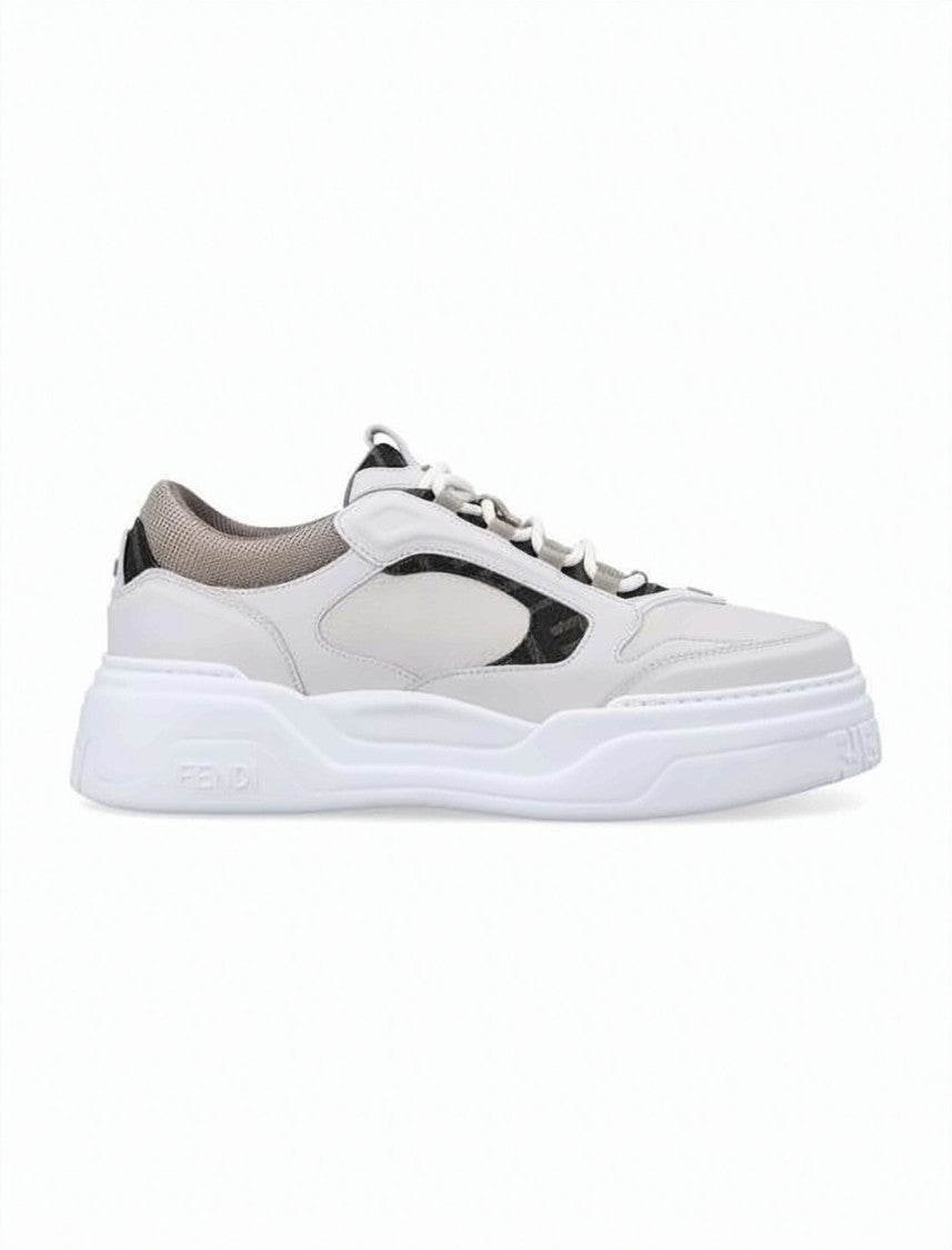 Fendi Low-Top Sneakers With Textured Lambskin And Calf Leather