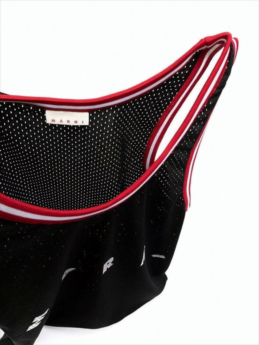 Marni Sporty Black Mesh Tank Top With Striped Trim