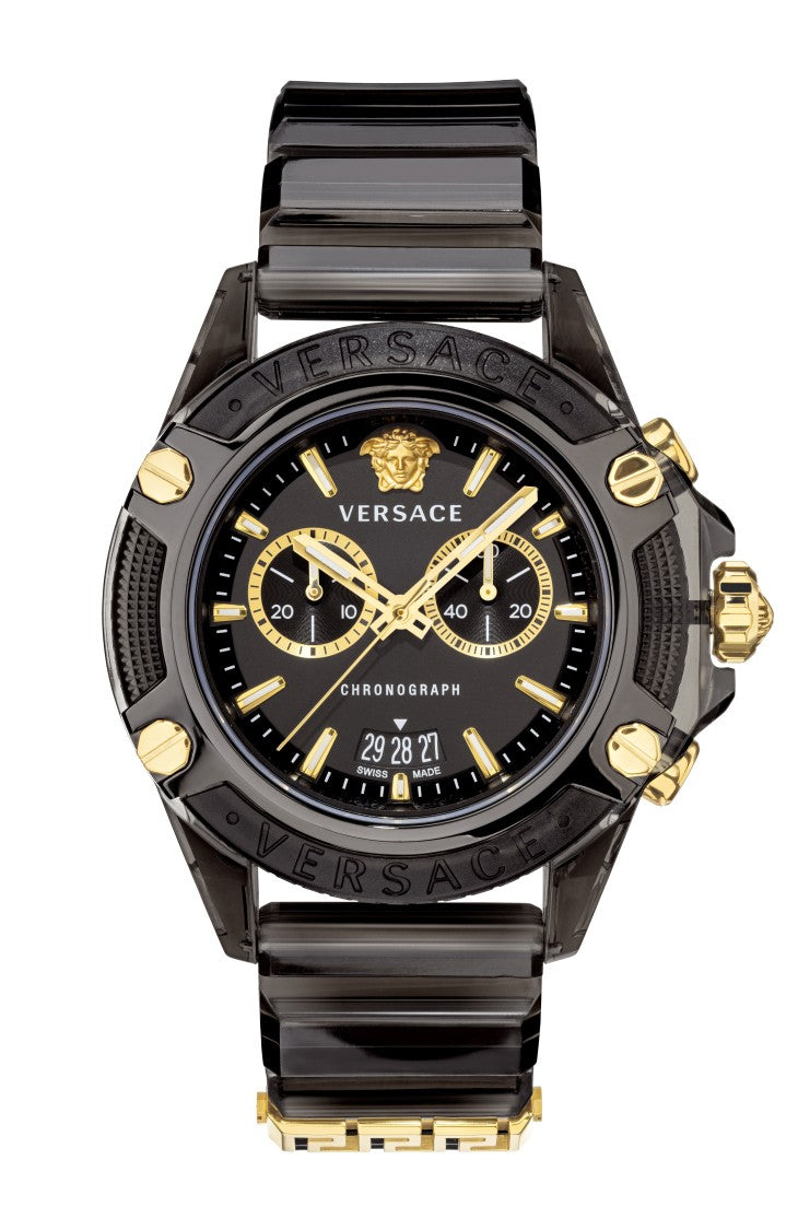 Versace Chronograph Timepiece With Black Translucent Case