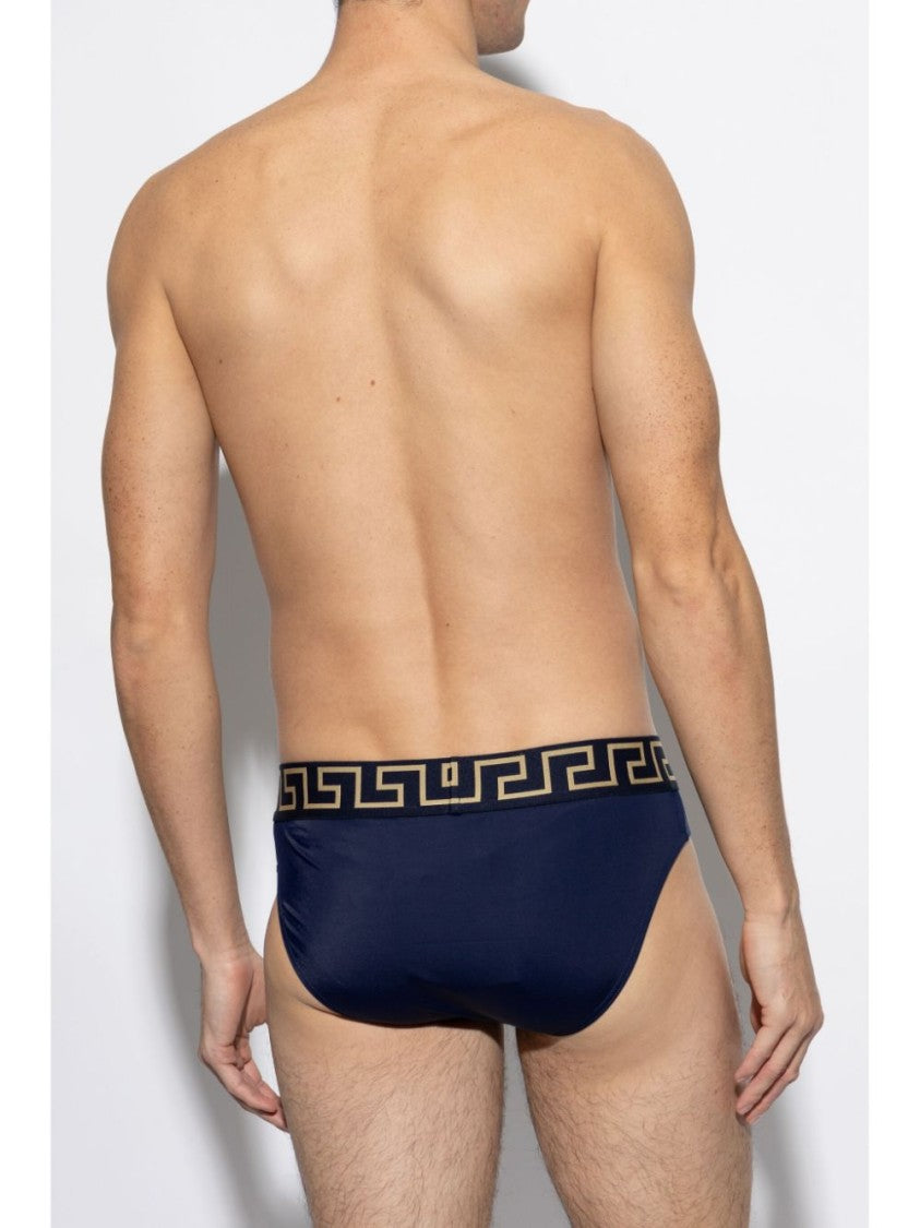 Versace Navy Blue Medusa Greca Waistband Swimwear