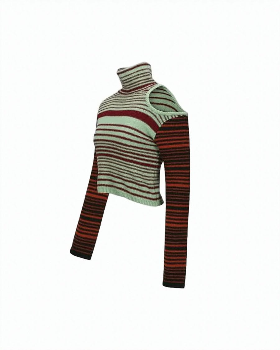 Andersson Bell Asymmetrical Cropped Turtleneck Sweater With Striped Design