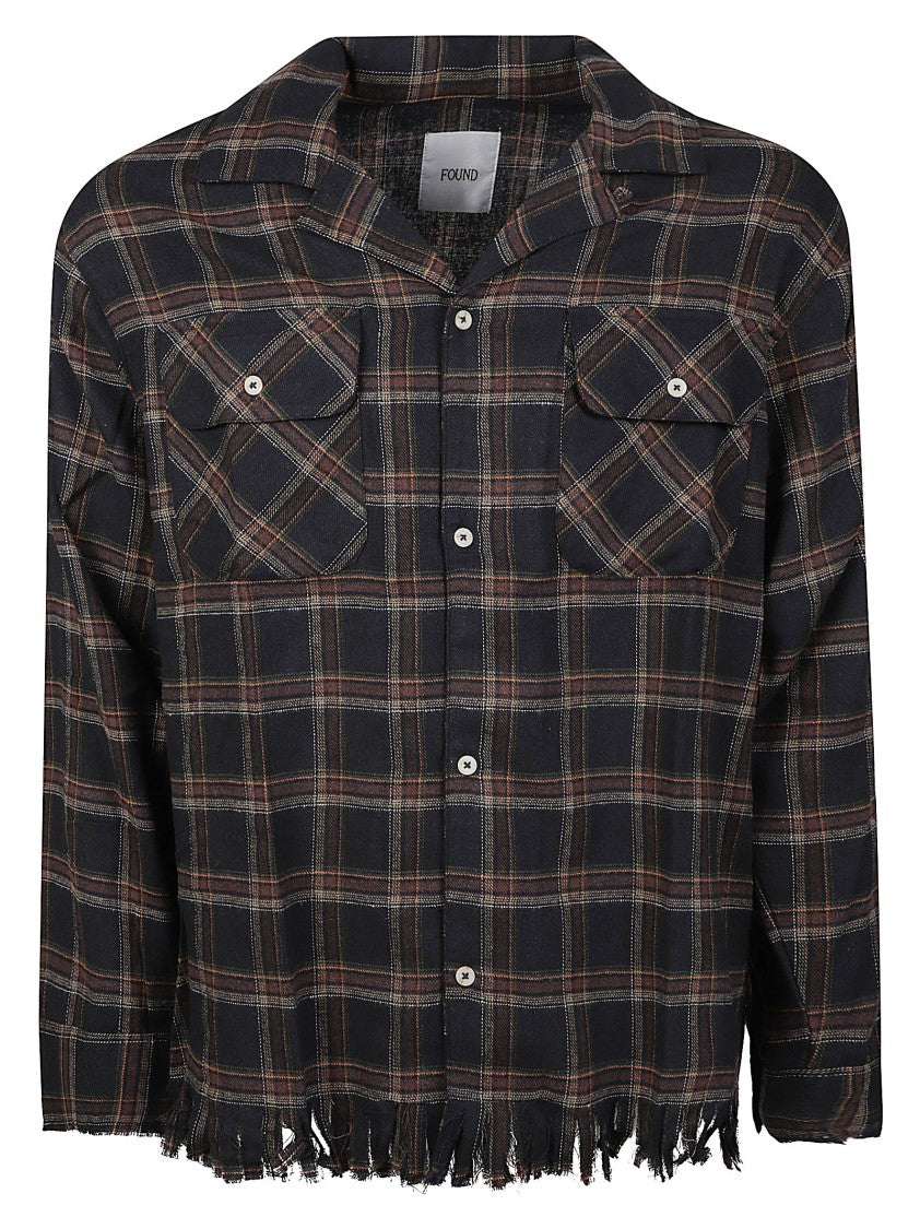 Found Raw Cut Fringe Plaid Cotton Shirt