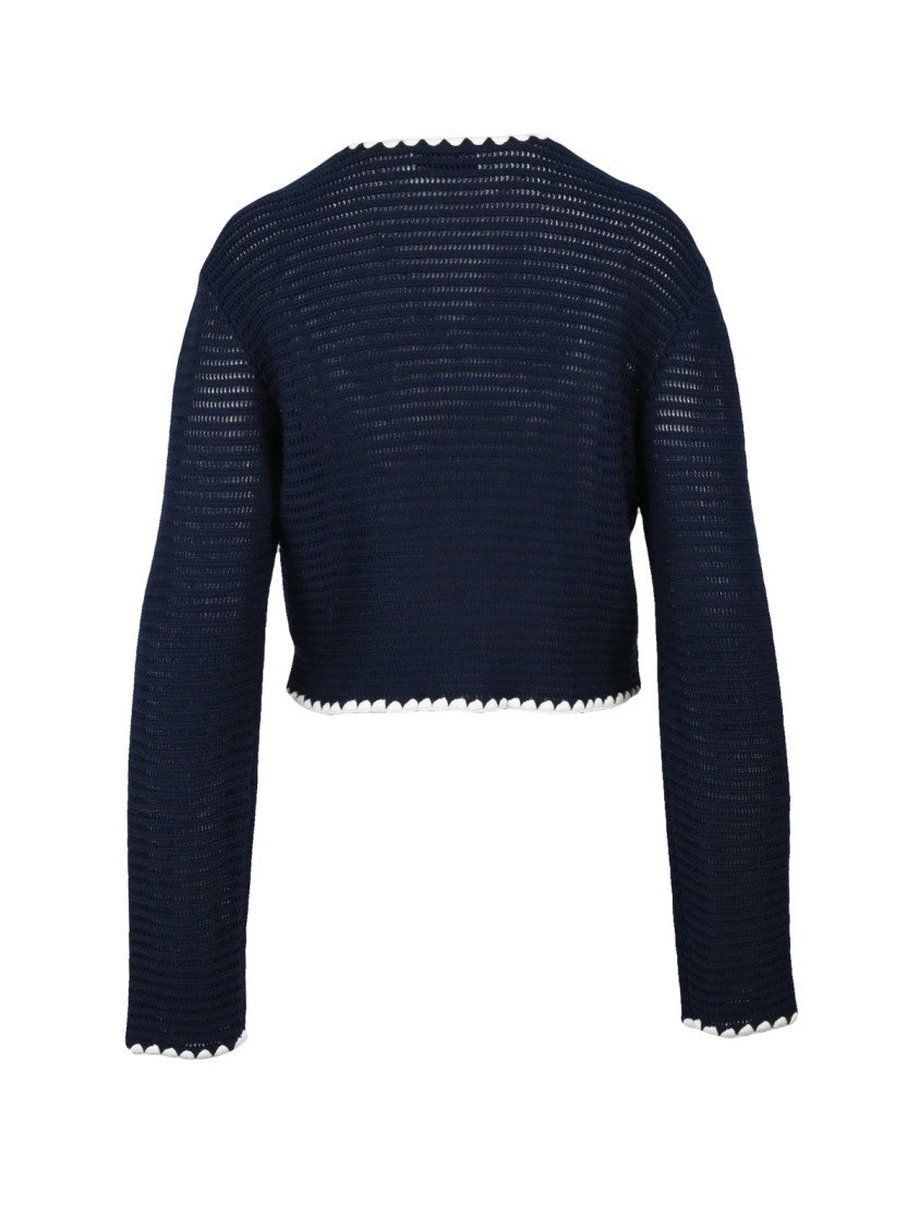 Self-Portrait Short Crewneck Cardigan - Blue