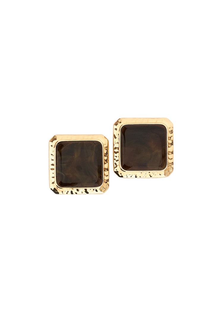 Self-Portrait Brown Square Enamel Mottled Gold-Covered Brass Earrings