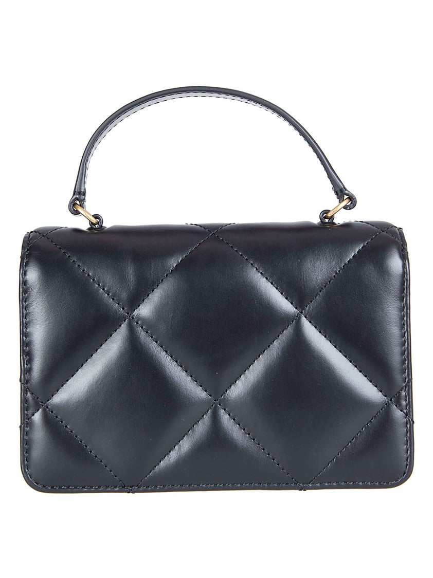 Tory Burch Compact Black Handbag With Quilted Diamond Pattern