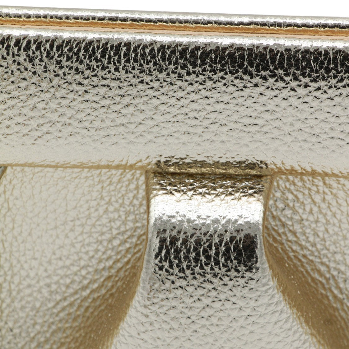 Themoirè Structured Handbag With Metallic Gold Finish And Pleated Design