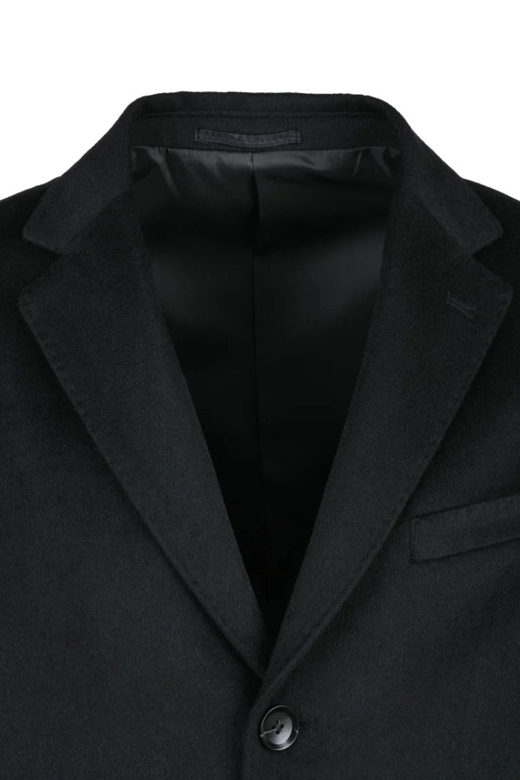 Premier Homme Structured Black Coat With Notched Lapel