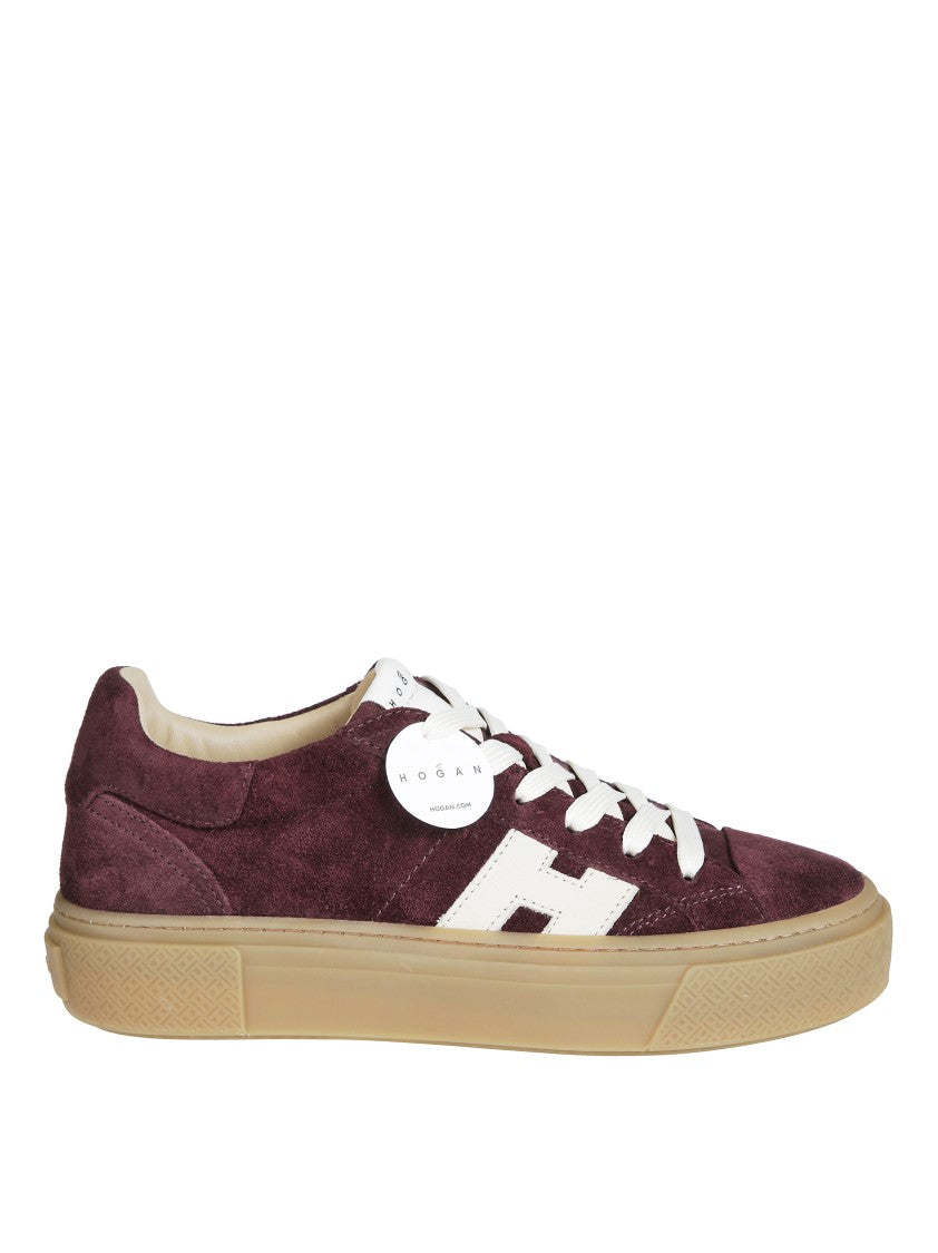 Hogan H705 Allacciato H Burgundy Suede Low-Top Sneakers