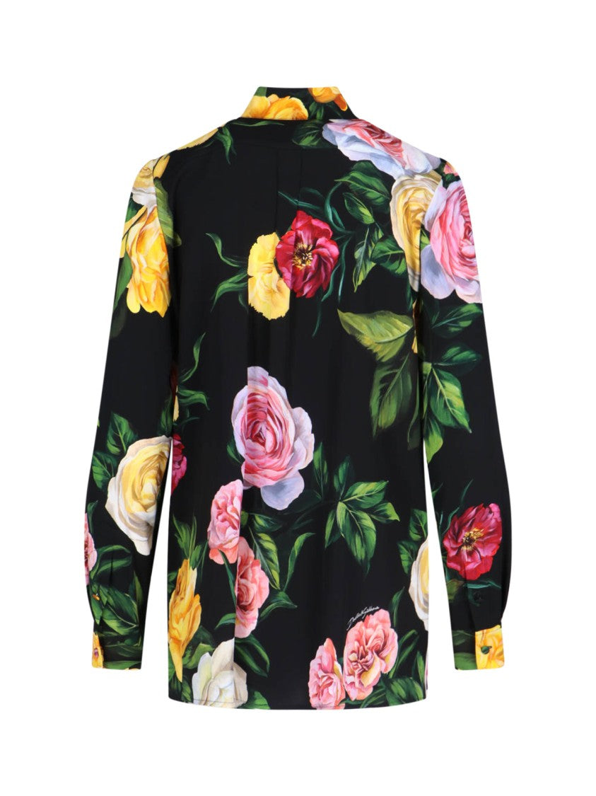 Dolce & Gabbana Floral Silk Shirt – Black