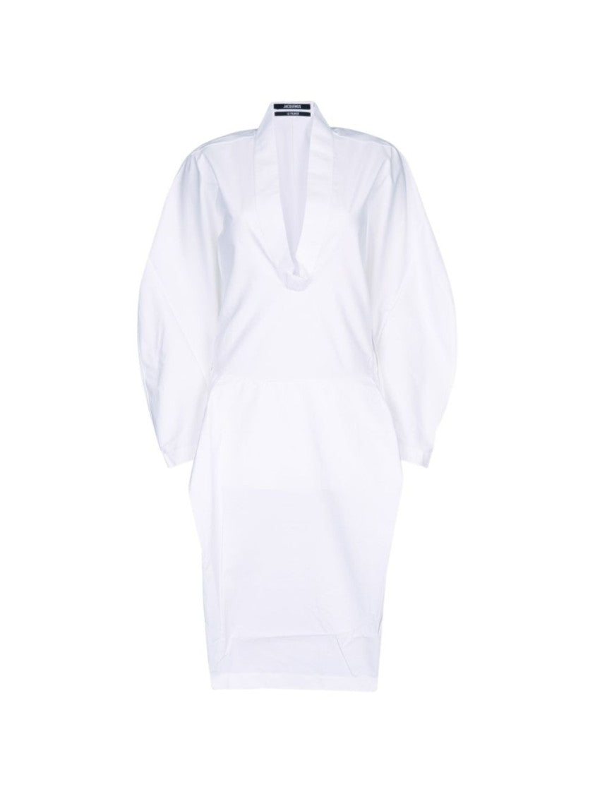 Jacquemus Structured Puffed Sleeve V-Neck Dress
