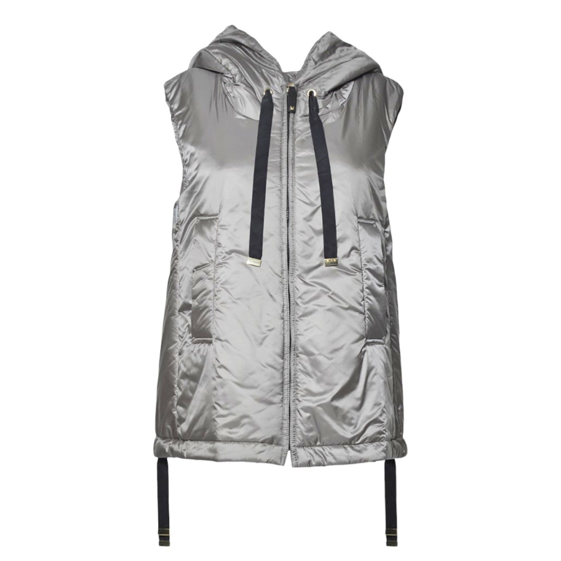 Max Mara Hooded Sleeveless Vest With Shiny Exterior And Relaxed Silhouette