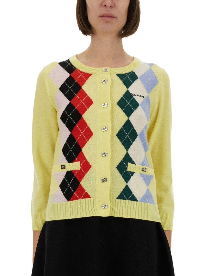 Ganni Vibrant Argyle Cardigan