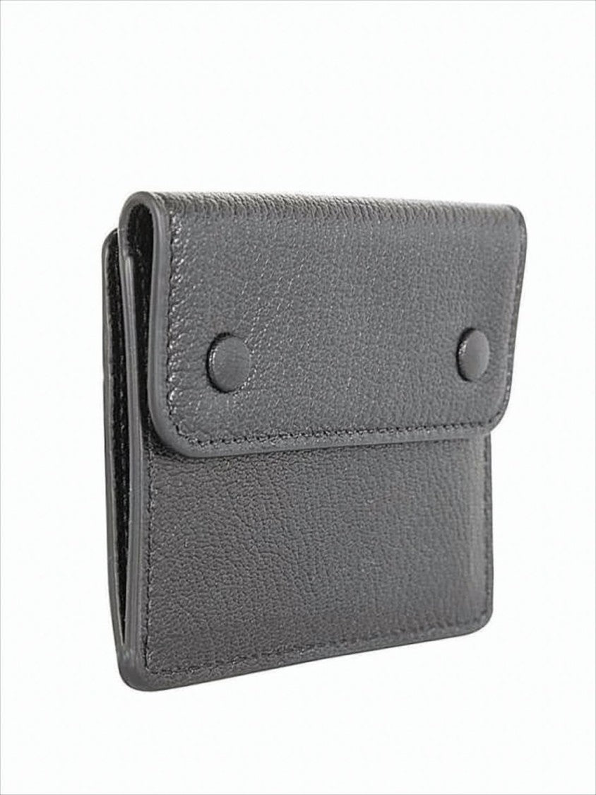 Maison Margiela Textured Goat Leather Card Wallet With Flap Closure And Snap Buttons