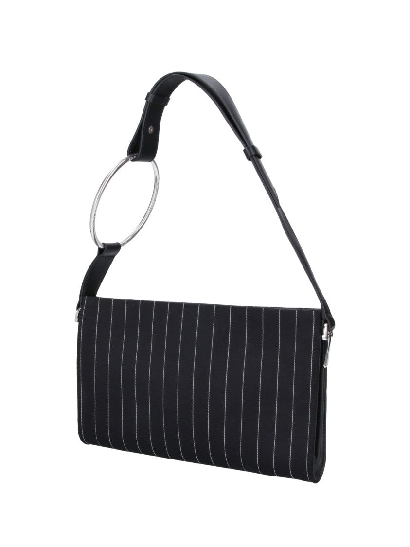Dondup Black Gessato Wool Pinstripe Shoulder Bag