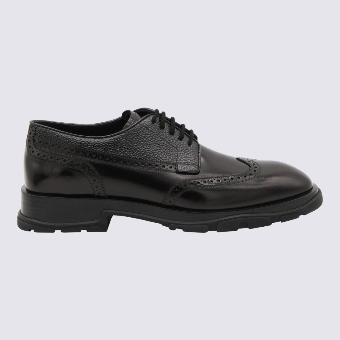 Alexander Mcqueen Black Leather Perforated Details Brogues