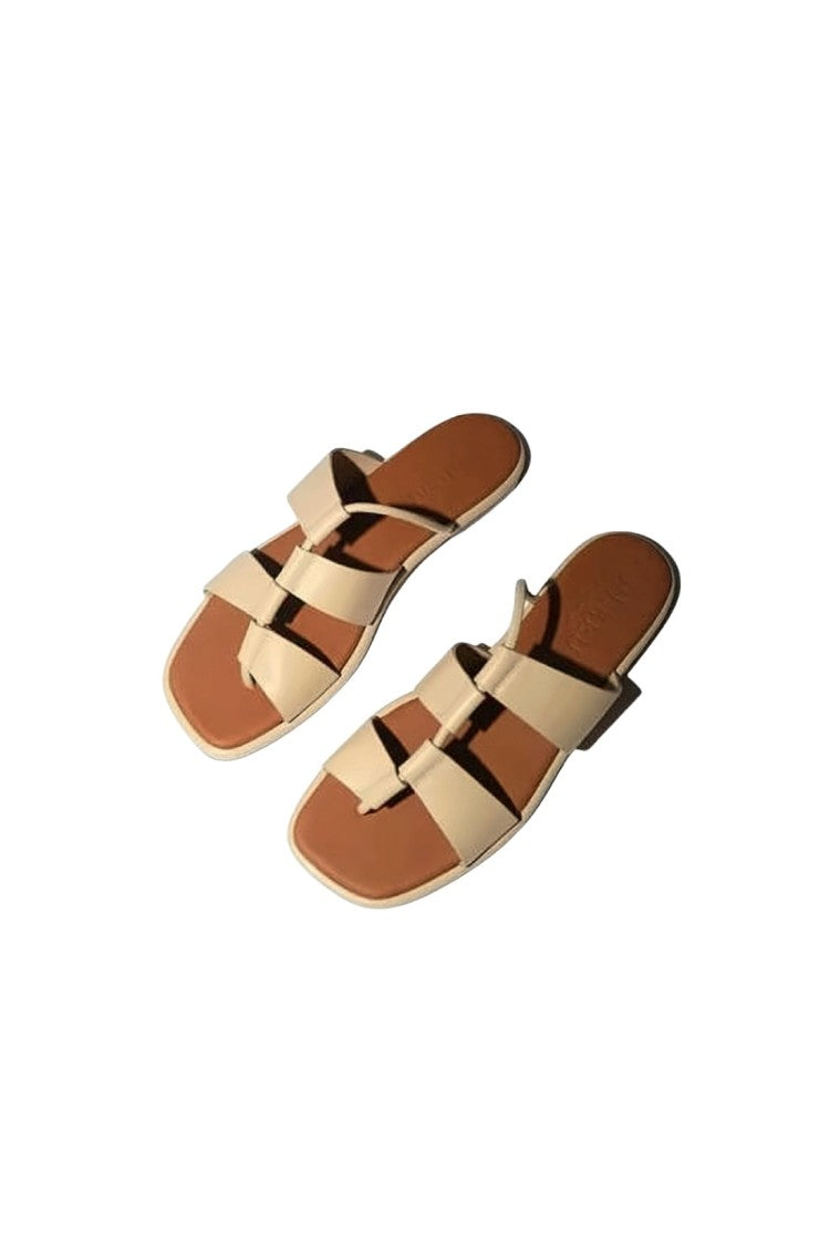 Hereu Flat Leather Slip-On Sandals With Crisscross Straps