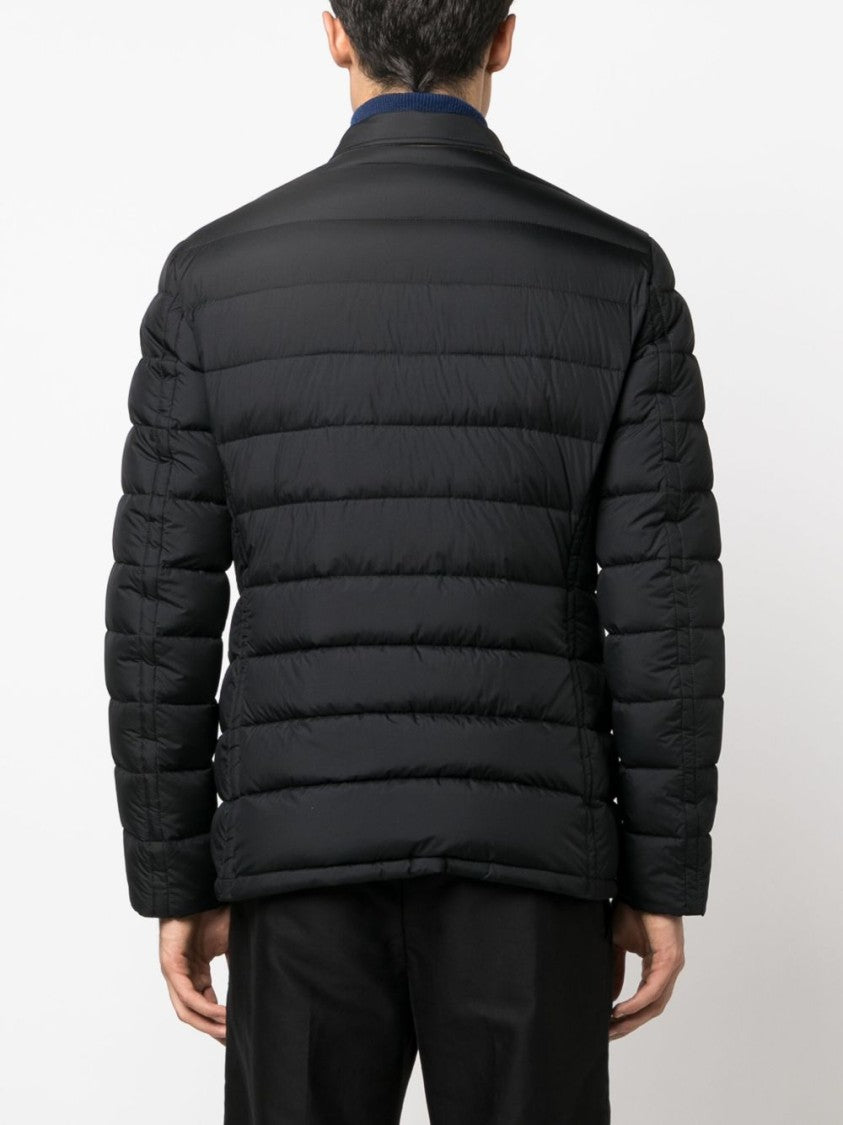 Moorer Quilted Padded Jacket In Black Calf Leather And Wool
