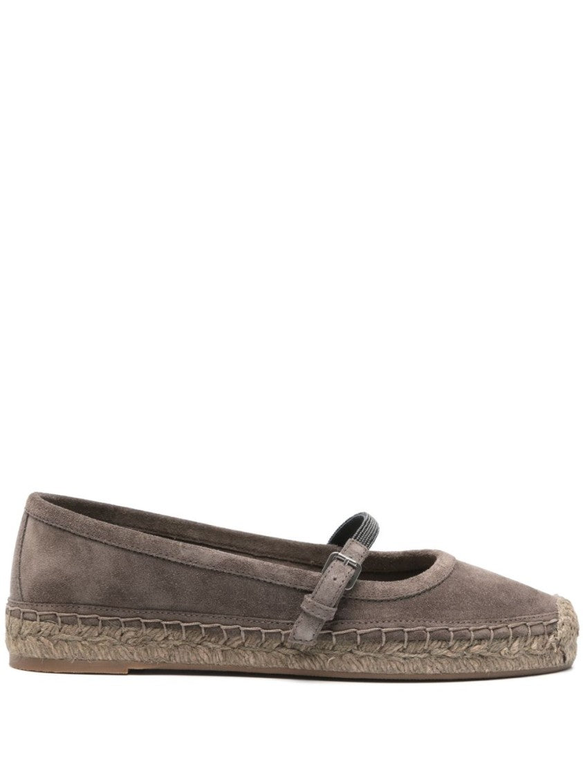 Brunello Cucinelli Almond Toe Suede Ballerinas With Side Buckle Fastening