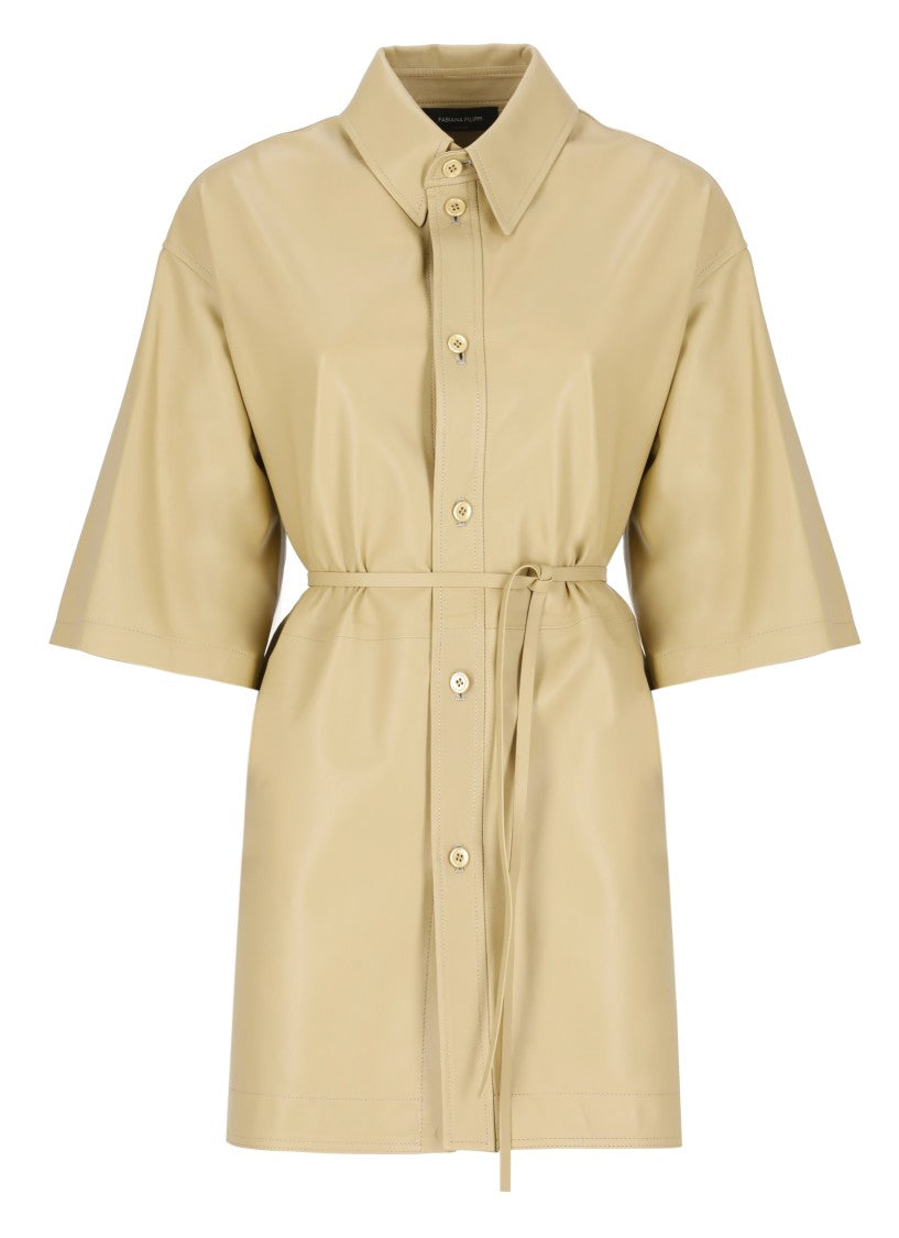 Fabiana Filippi Gold Nappa Leather Shirt With Classic Collar