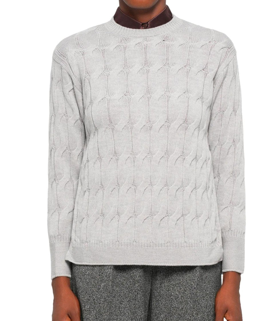 Max Mara Elegant Grey Cable Knit Sweater