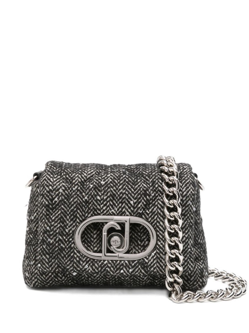 Liu Jo Textured Herringbone Black Bag With Metallic Clasp