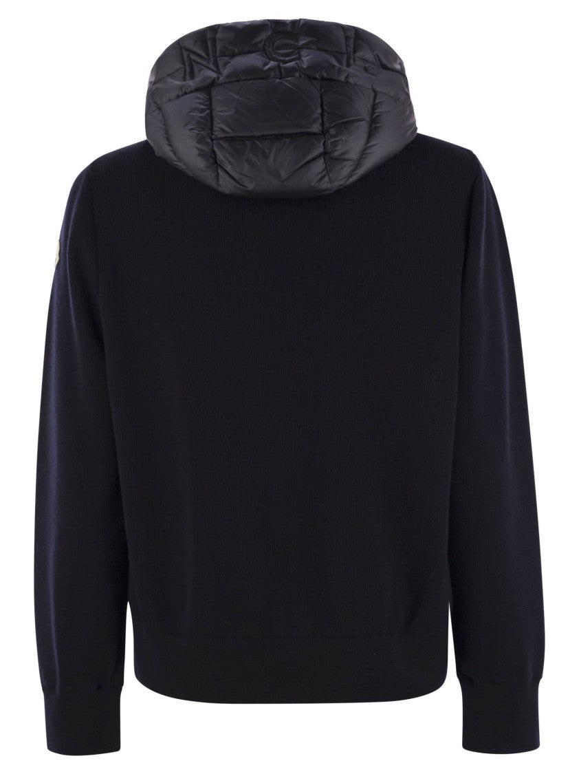 Moncler Padded Wool Sweatshirt With Hood And Zip