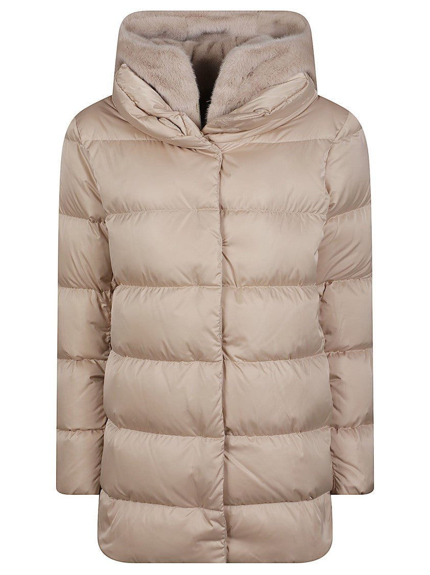 Herno Quilted Down Jacket With Faux Fur Collar And Concealed Closure