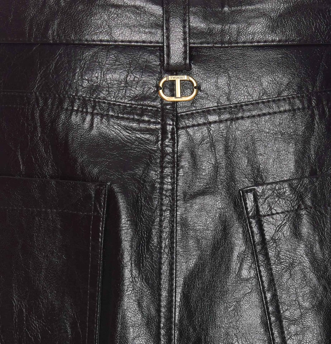 Twin-Set Structured Black Skirt With Belt