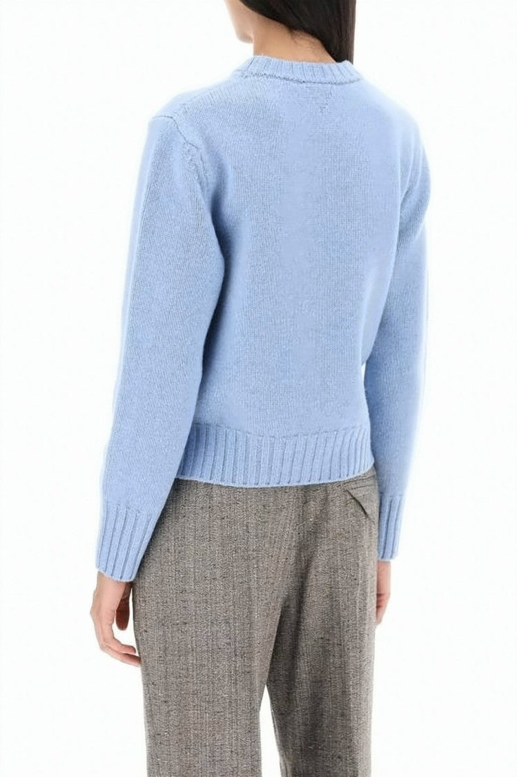 Bottega Veneta Cropped Blue Wool Sweater With Decorative Metal Buttons