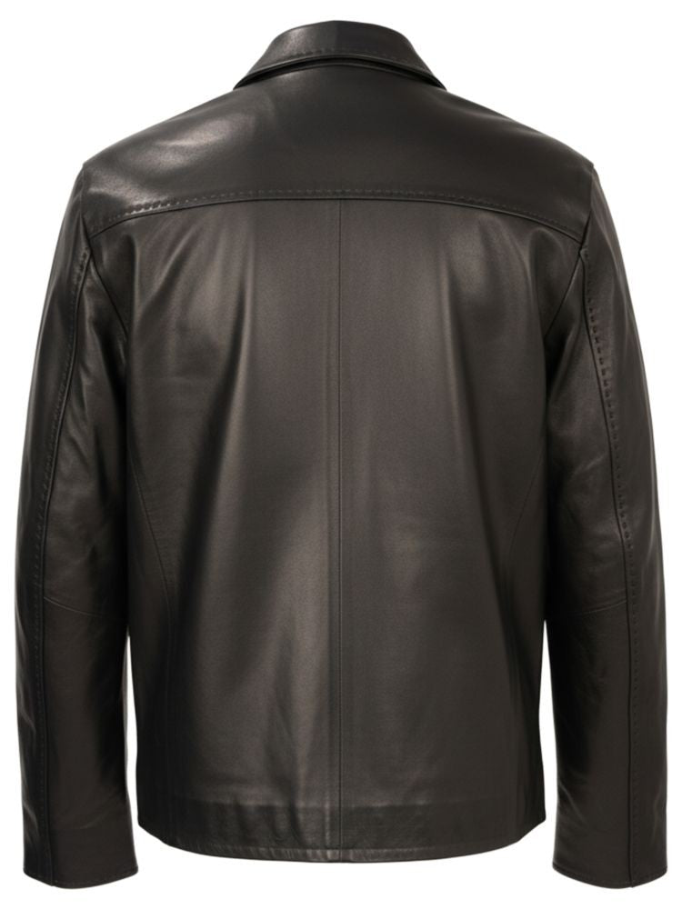 Sergio Moretti Black Smooth Leather Classic Collar Leather Jacket