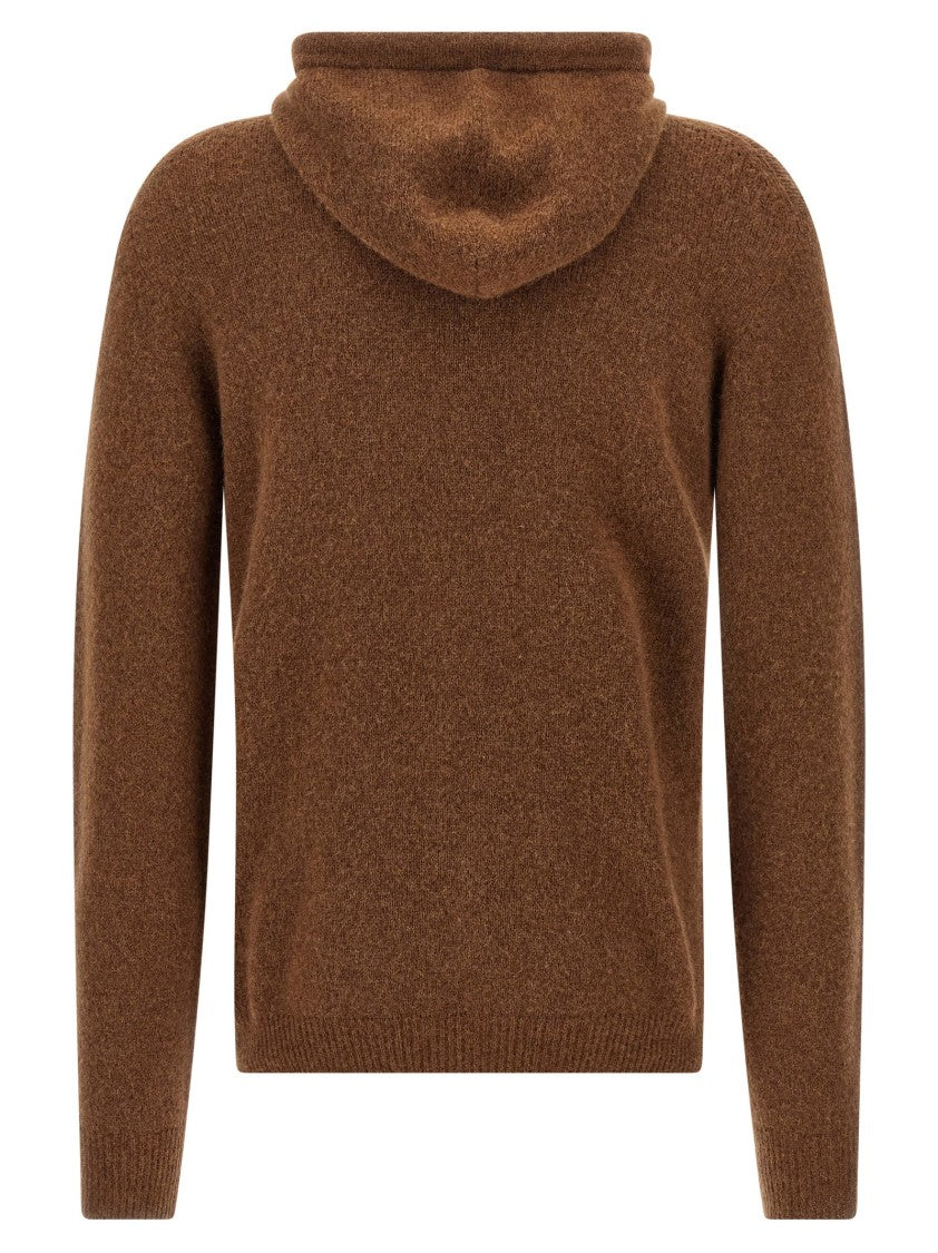 Roberto Collina Cuffed Sleeve Hooded Sweater In Earthy Brown