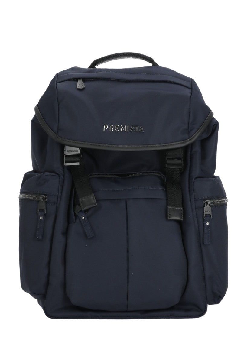 Prmt Structured Nylon Backpack With Leather Accents And Multiple Compartments