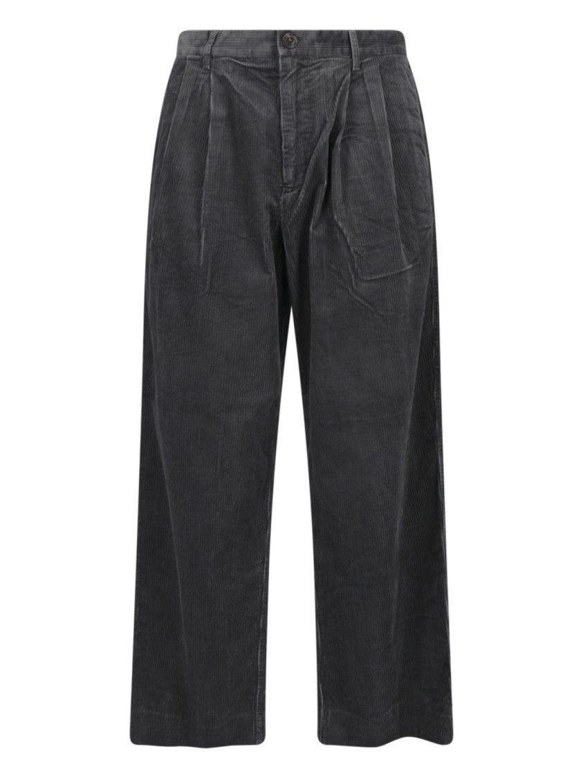 Paul Smith Black Ribbed Corduroy Mid-Rise Straight-Leg Pants