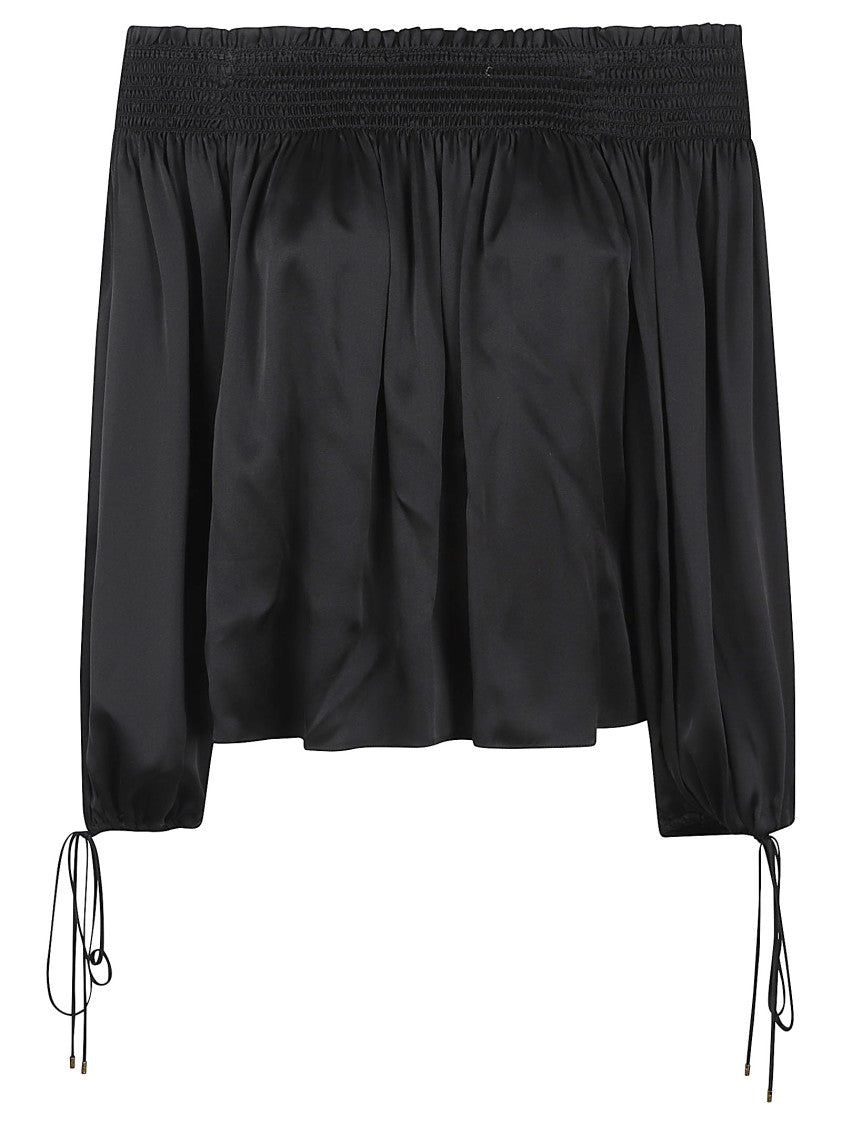 Chloé Black Silk Wash Off-The-Shoulder Top