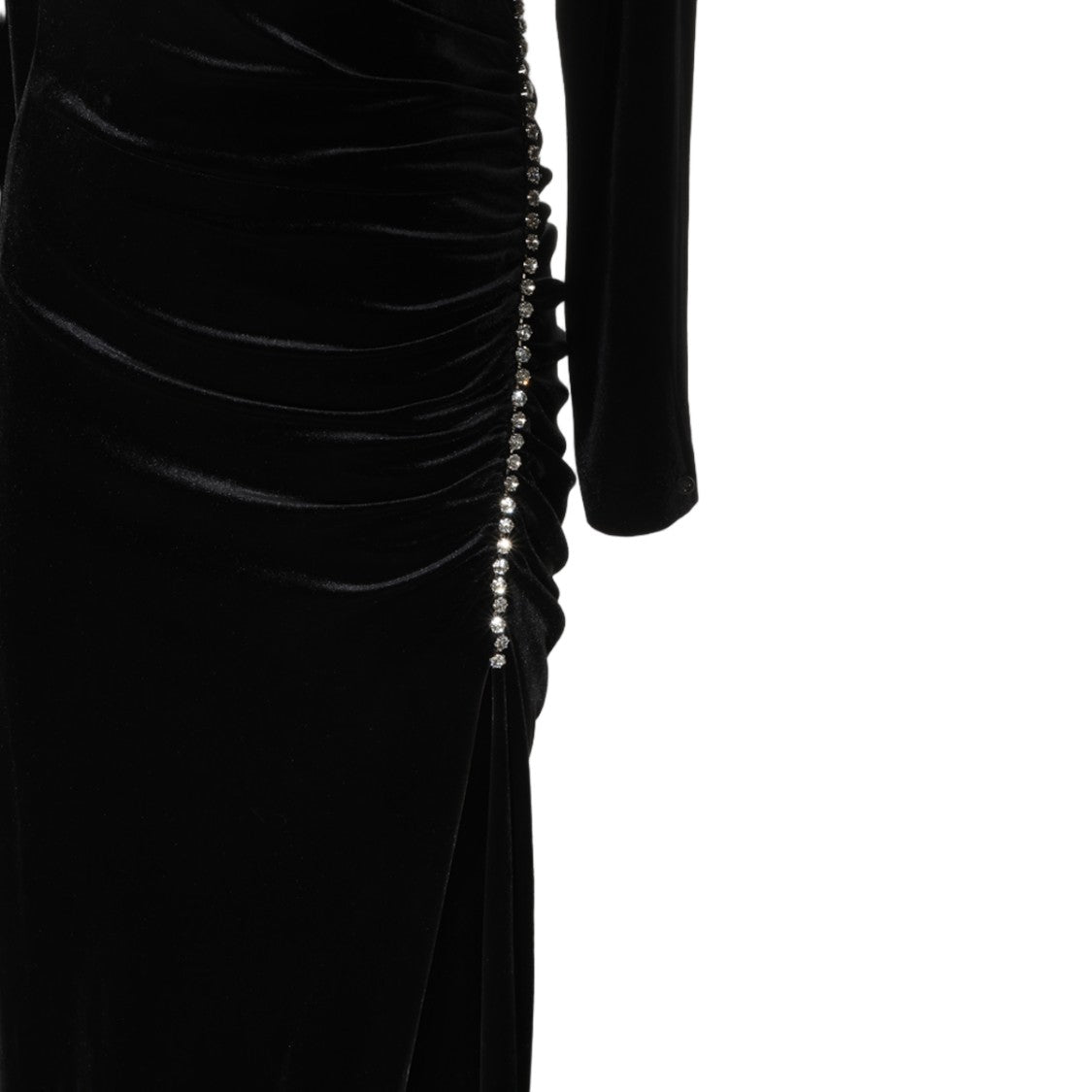 Nissa Asymmetrical Black Velvet Rhinestone Dress