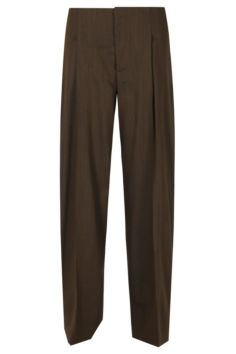 Alberta Ferretti Brown Tailored Side Zip Viscose-Blend Straight-Leg Trousers