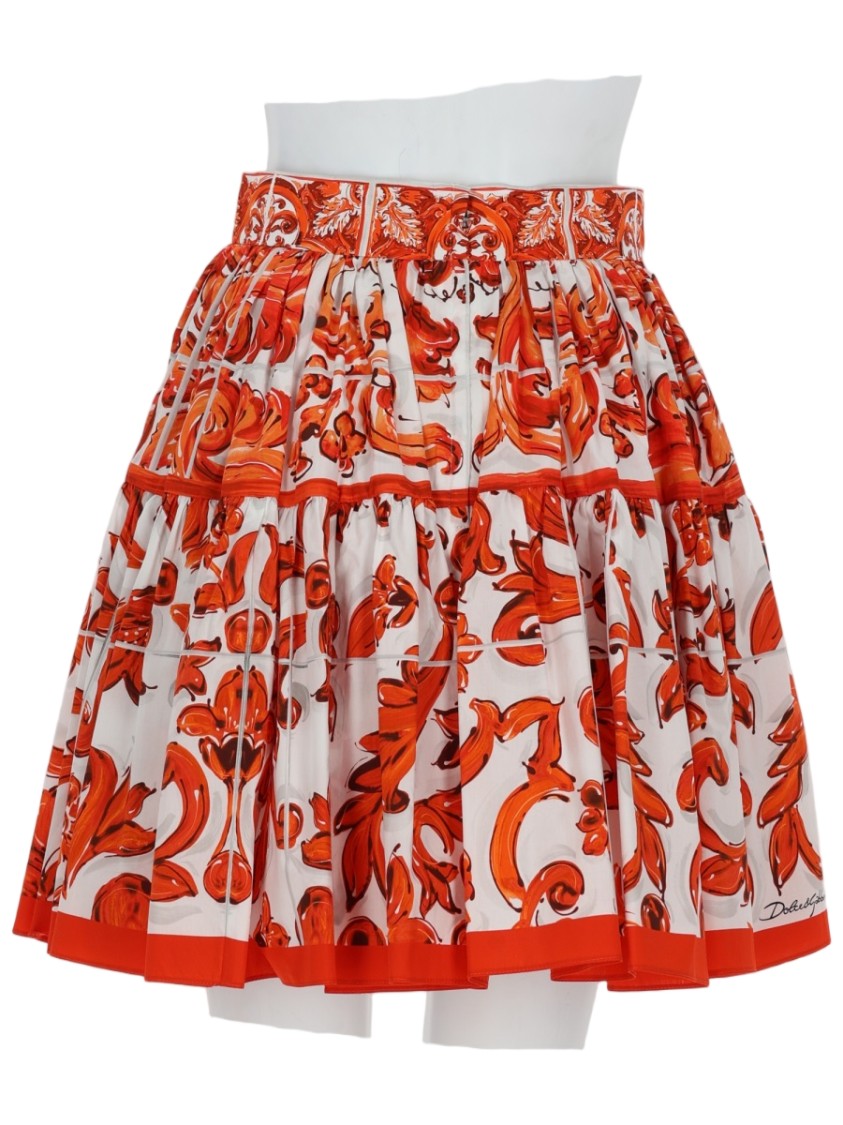 Dolce & Gabbana Voluminous Cotton Poplin Skirt With Baroque Print