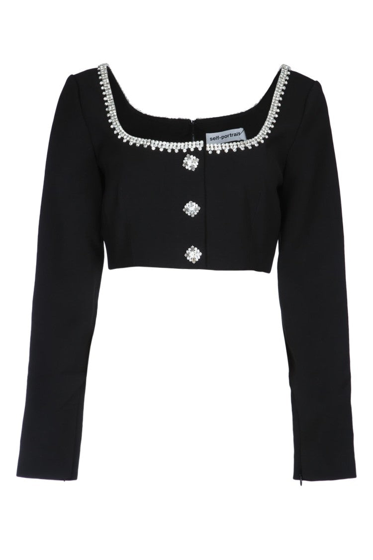 Self-Portrait Cropped Black Top With Square Neckline