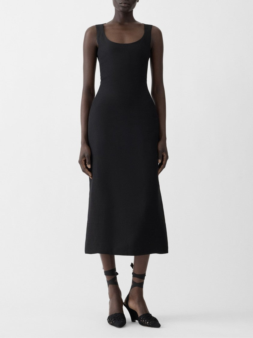 Jacquemus Black Fitted Pleated Apron Midi Dress