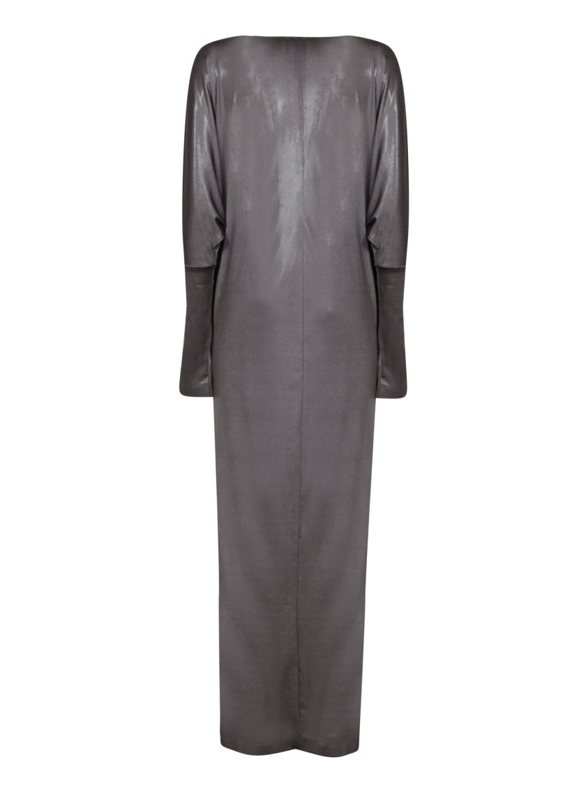 Norma Kamali Grey Long-Sleeved V-Neck Dress