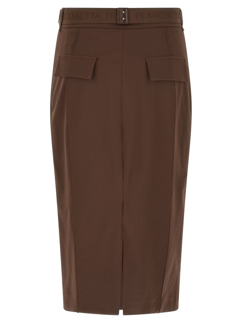 Elisabetta Franchi Belted Midi Skirt With Ribbed Detailing