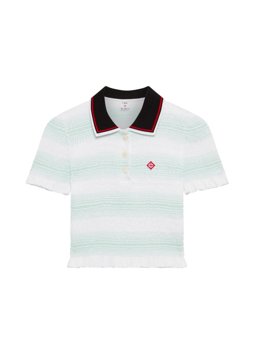 Casablanca Stripe Shirred Polo Top